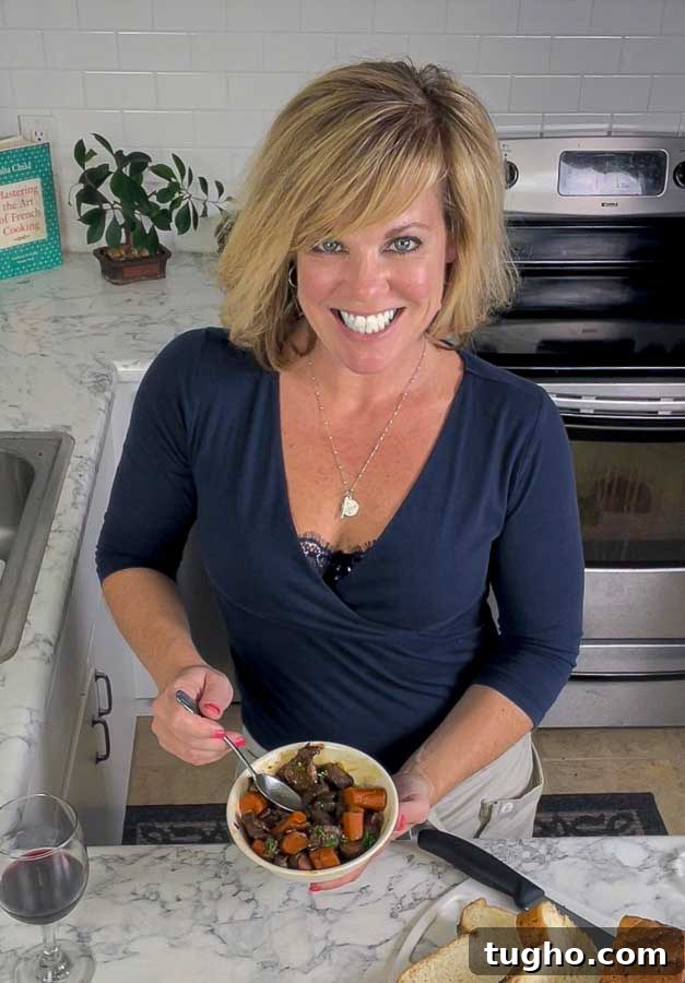 Slow-Simmered Red Wine Beef Stew with Mushrooms and Carrots 3 Jennifer trying beef stew