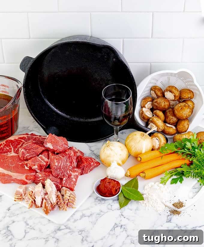 Slow-Simmered Red Wine Beef Stew with Mushrooms and Carrots 4 ingredients for Red Wine Beef Stew with Mushrooms and Carrots