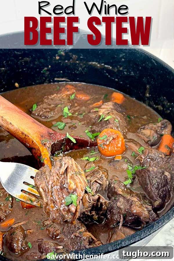 Slow-Simmered Red Wine Beef Stew with Mushrooms and Carrots 8 Red Wine Beef Stew with Mushrooms and Carrots PINTEREST pin image