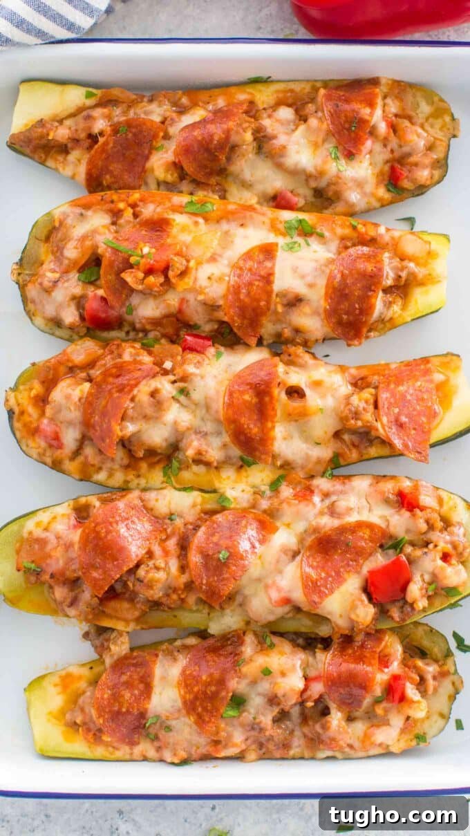 Pizza-Stuffed Zucchini Boats with Melted Mozzarella 2 Pizza Stuffed Zucchini Boats