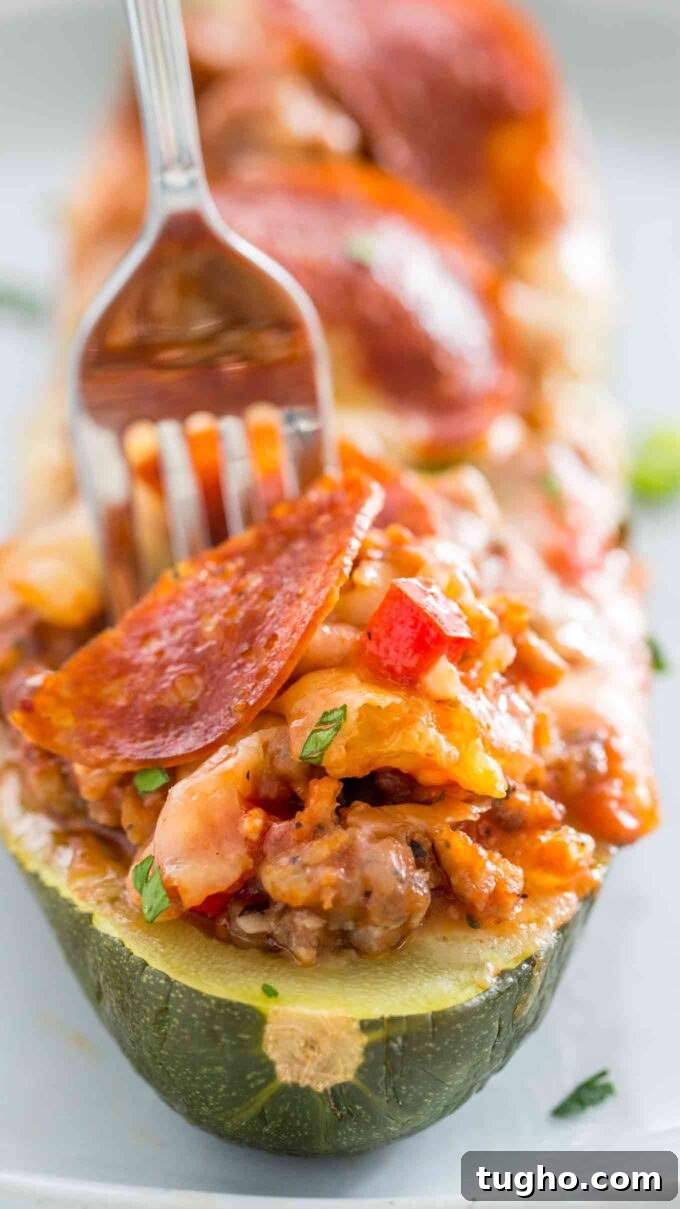 Pizza-Stuffed Zucchini Boats with Melted Mozzarella 3 Pizza Stuffed Zucchini Boats