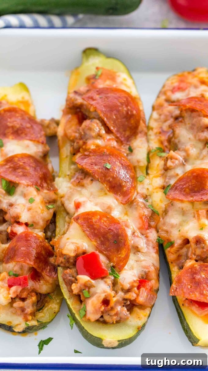 Pizza-Stuffed Zucchini Boats with Melted Mozzarella 4 Pizza Stuffed Zucchini Boats