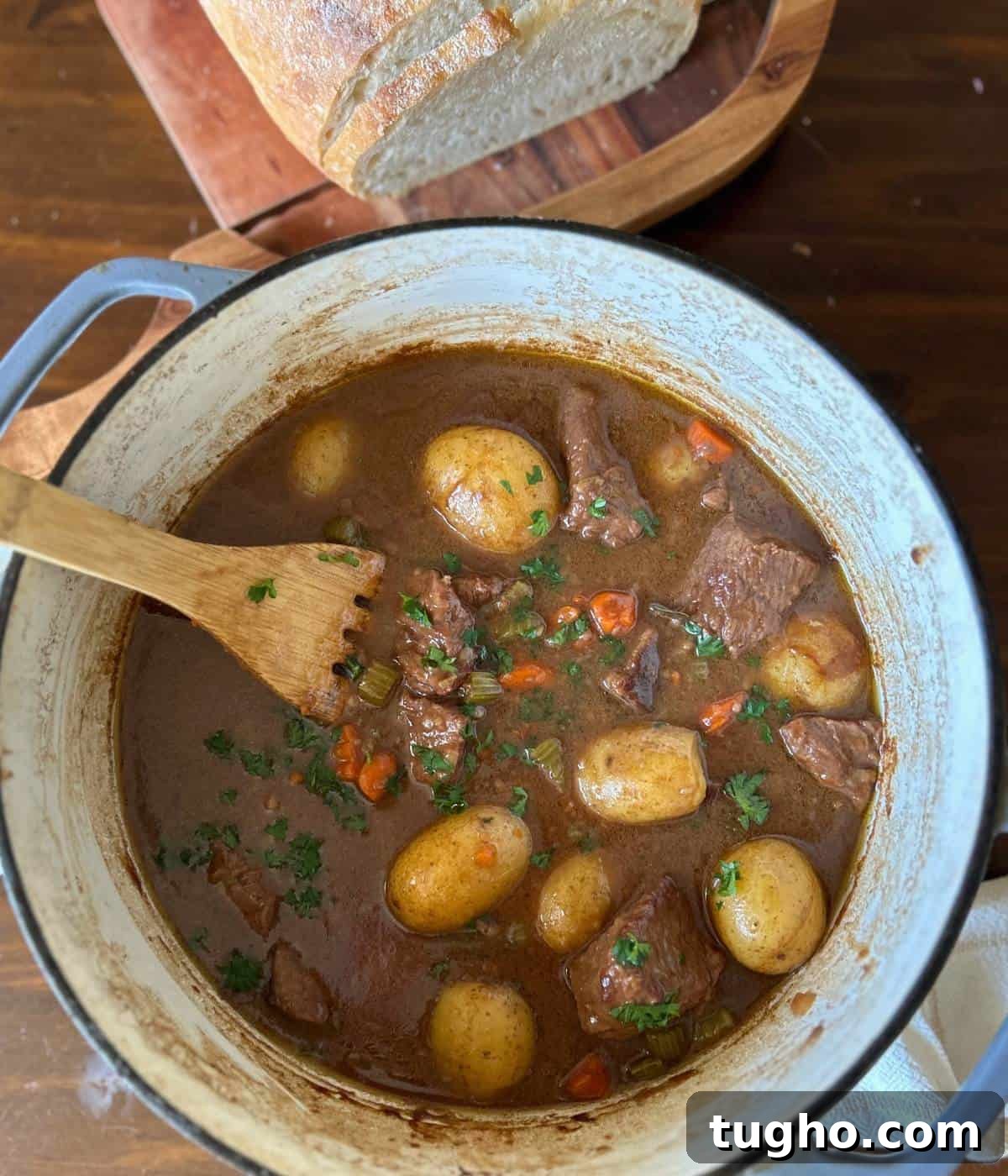 Dutch Oven Beef Stew with Tender Chuck and Vegetables 2 Dutch Oven Beef Stew ready to serve.