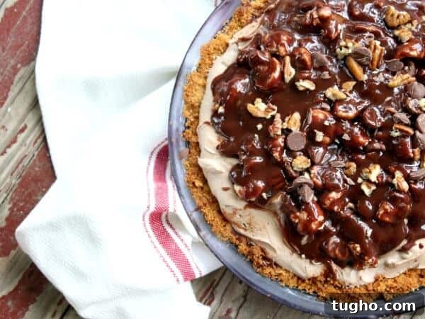 Authentic Texas Flood Pie Recipe 9 Top view of pie showing pecans, marshmallows and chocolate