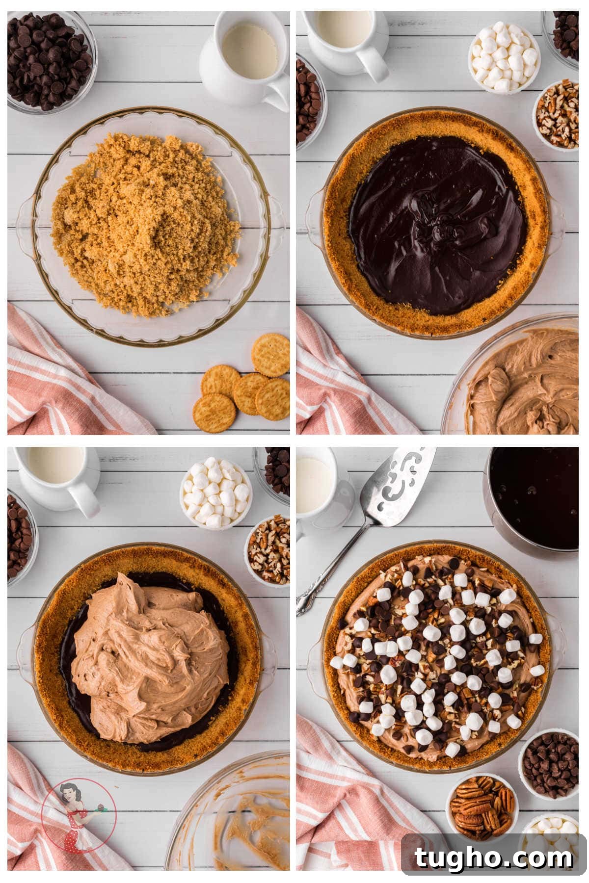 Authentic Texas Flood Pie Recipe 4 Step by step images showing how to make this pie.