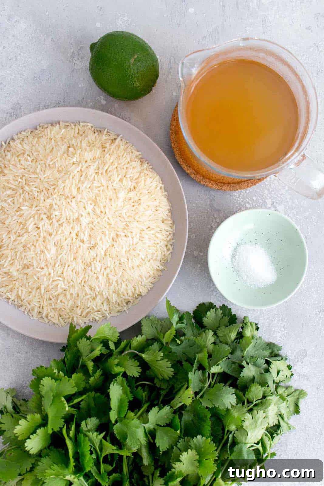 Ingredients needed to make cilantro lime rice.