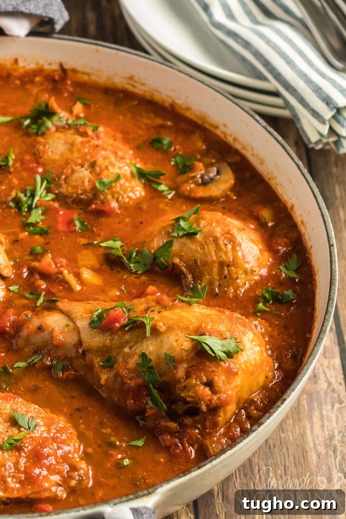 chicken cacciatore in a pan