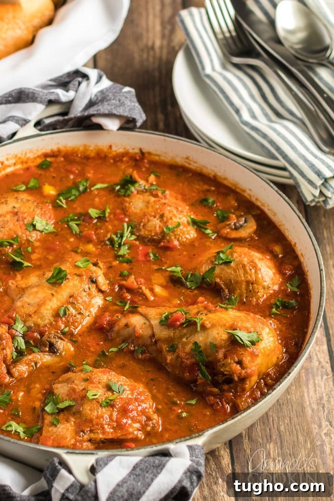 chicken cacciatore in a skillet