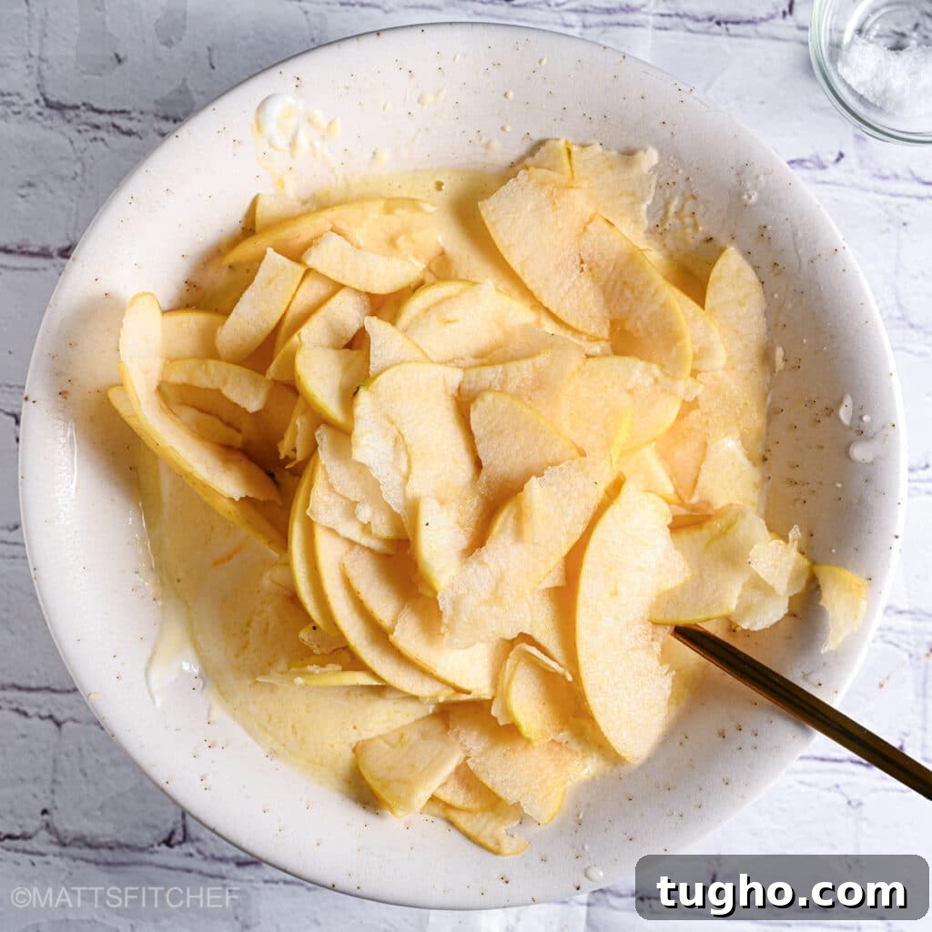 Add apples to custard