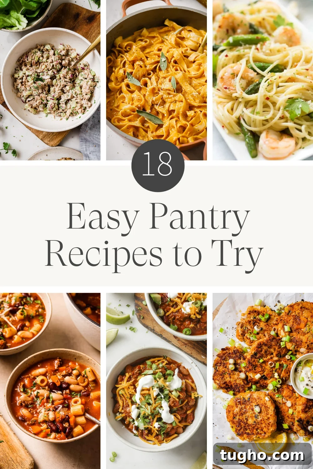18 Pantry Recipes for Quick, Flavorful Meals 2 Titled Photo Collage (and shown): 18 Easy Pantry Recipes.