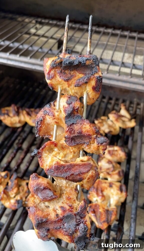 Grilled Chicken Kabobs with Green Goddess Tzatziki 6 cooked kabob