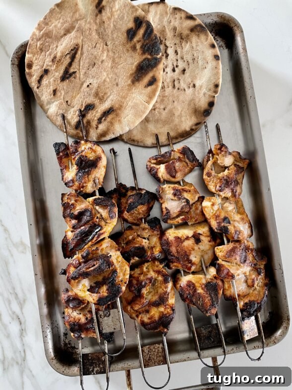Grilled Chicken Kabobs with Green Goddess Tzatziki 7 grilled chicken kabobs with grilled pita