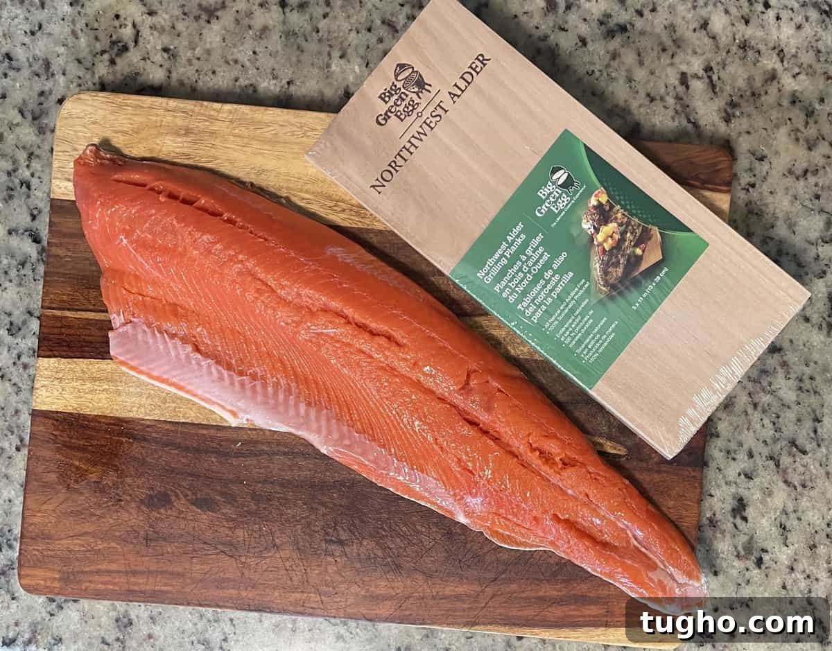 Grilled Salmon on the Big Green Egg: 10 Summer Recipes 5 raw salmon sitting on a cutting board