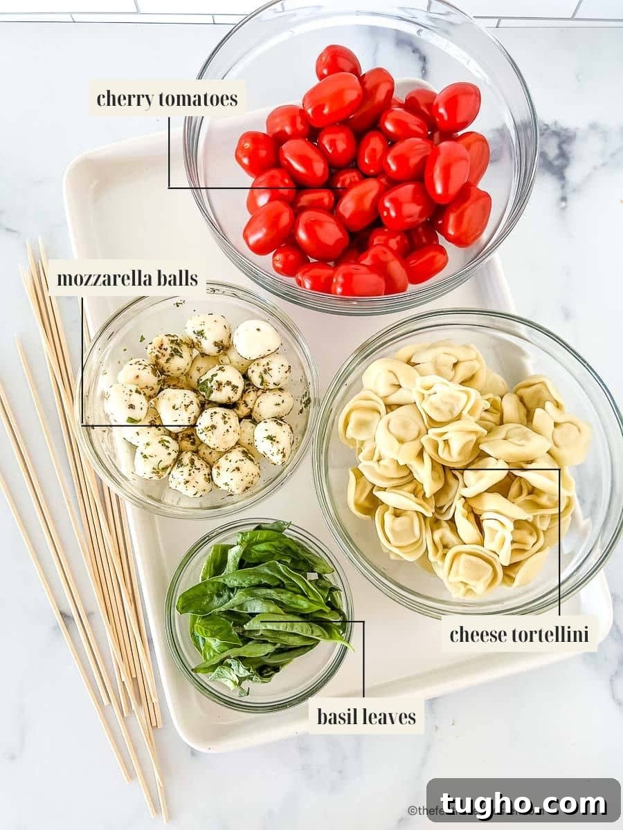 Labeled ingredient image for tortellini caprese skewers recipe.