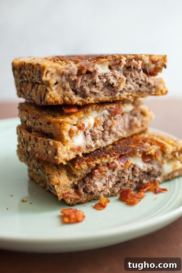 Crispy Bacon and Swiss Patty Melt Recipe 6 Bacon Swiss Patty Melts - recipe from RecipeGirl.com