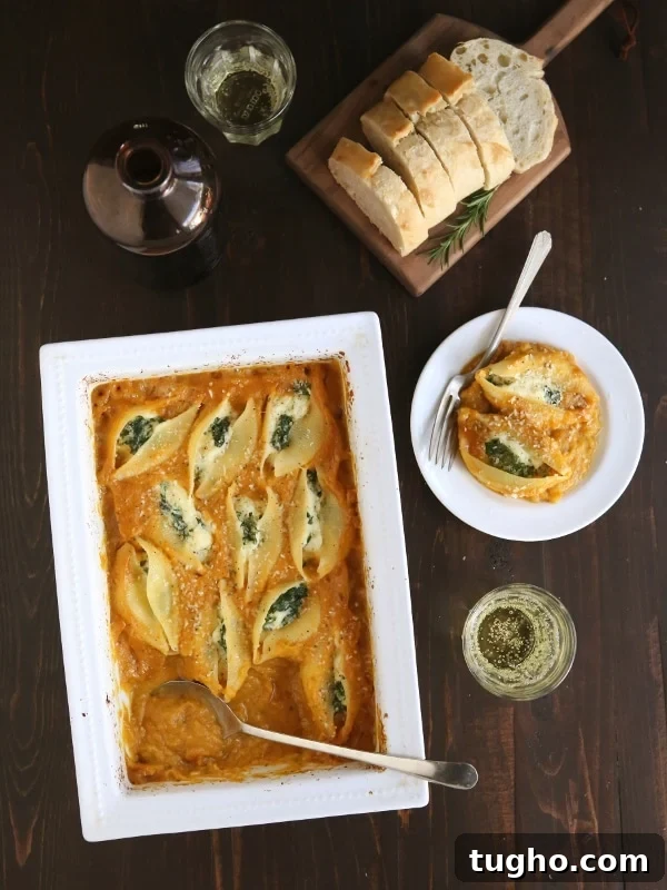 Kale and Ricotta Stuffed Shells with Butternut Squash Sauce from completelydelicious.com