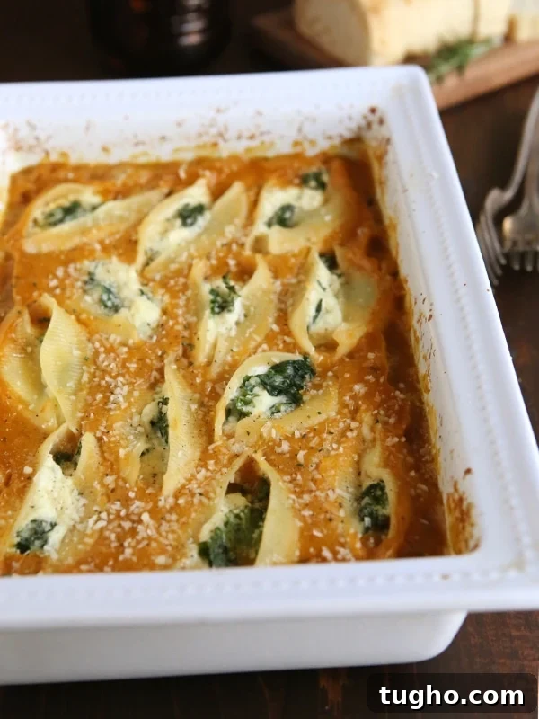 Kale and Ricotta Stuffed Shells with Butternut Squash Sauce from completelydelicious.com