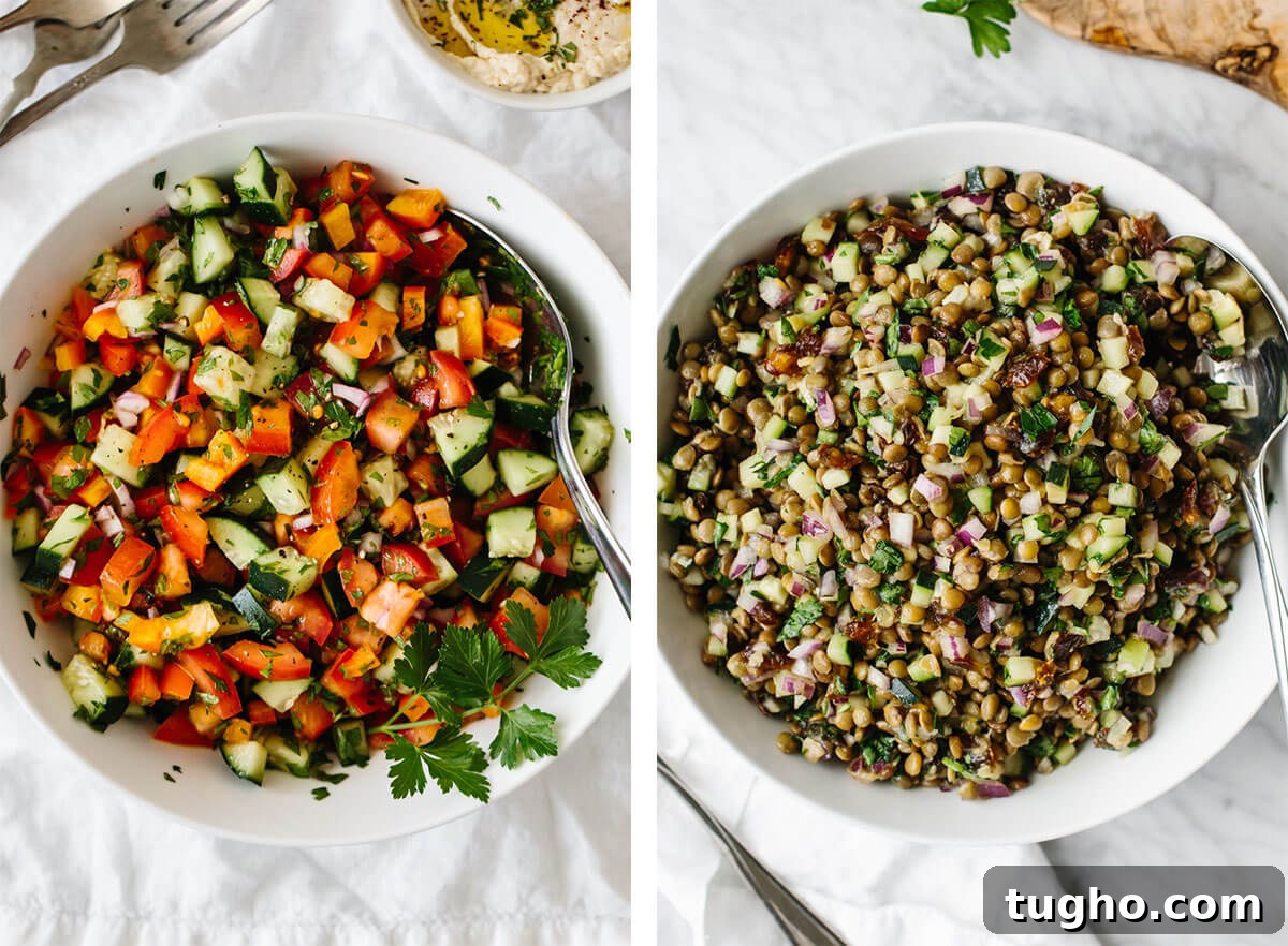 Easy and healthy salad recipes that make the best of fresh seasonal produce and filled with bright flavors and delicious textures! Salad recipes with israeli and lentil salad