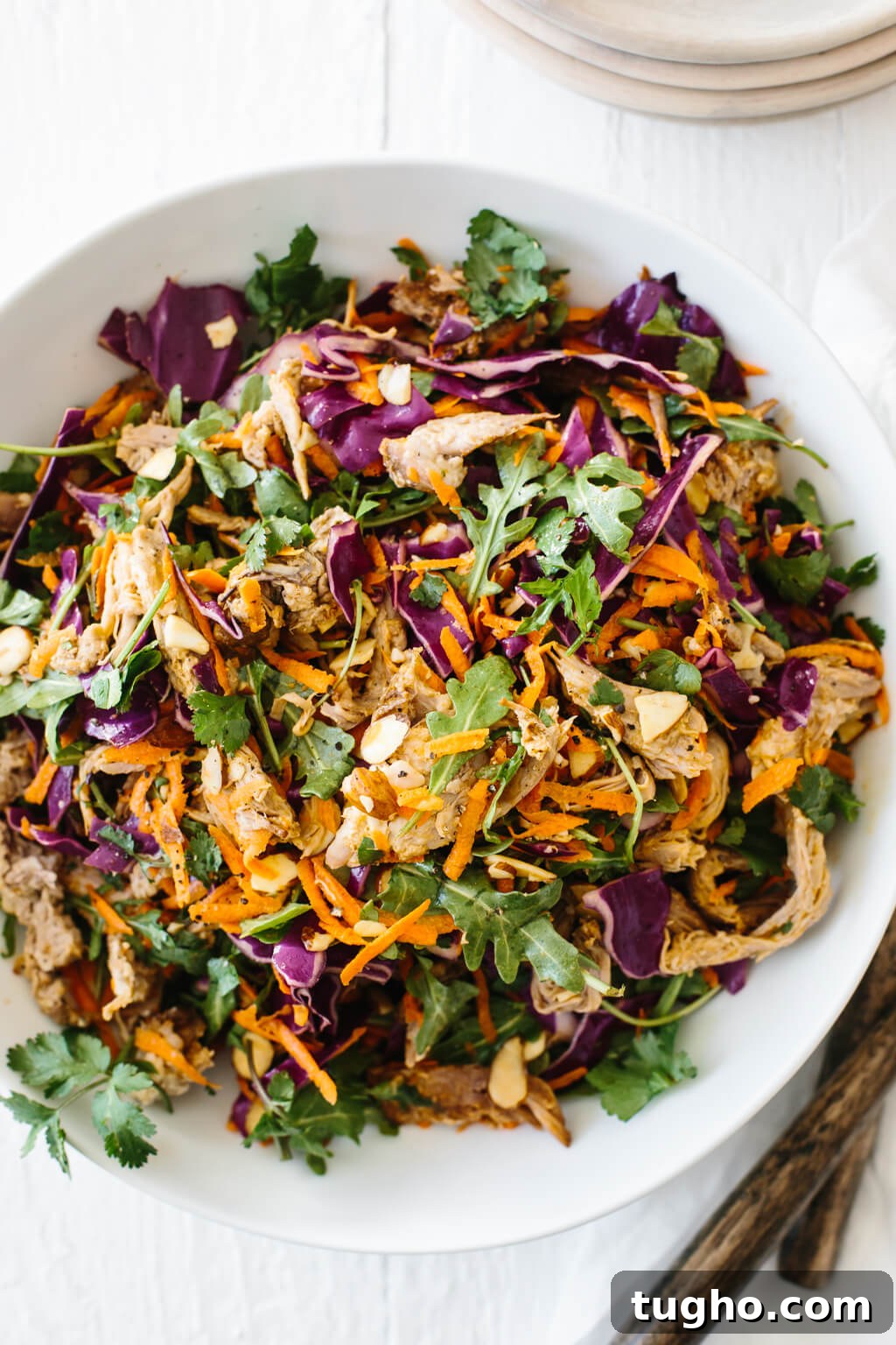 40+ Fresh and Flavorful Salad Recipes 5 Pulled pork, cabbage and arugula salad with citrus lime vinaigrette. A hearty, flavorful and healthy salad recipe.