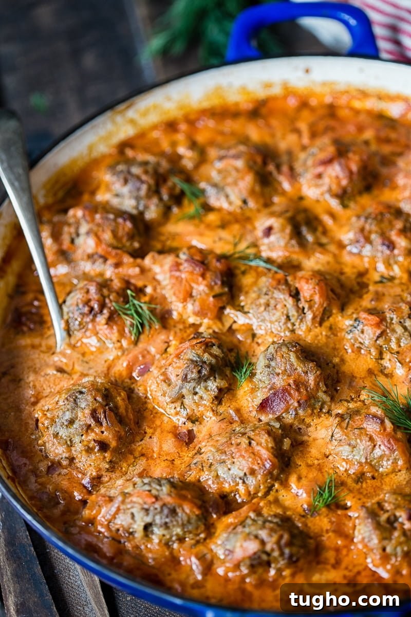 Porcupine Meatballs (Tefteli) in Creamy Tomato Sauce Recipe 2 Porcupine Meatballs in tomato sauce in a pan