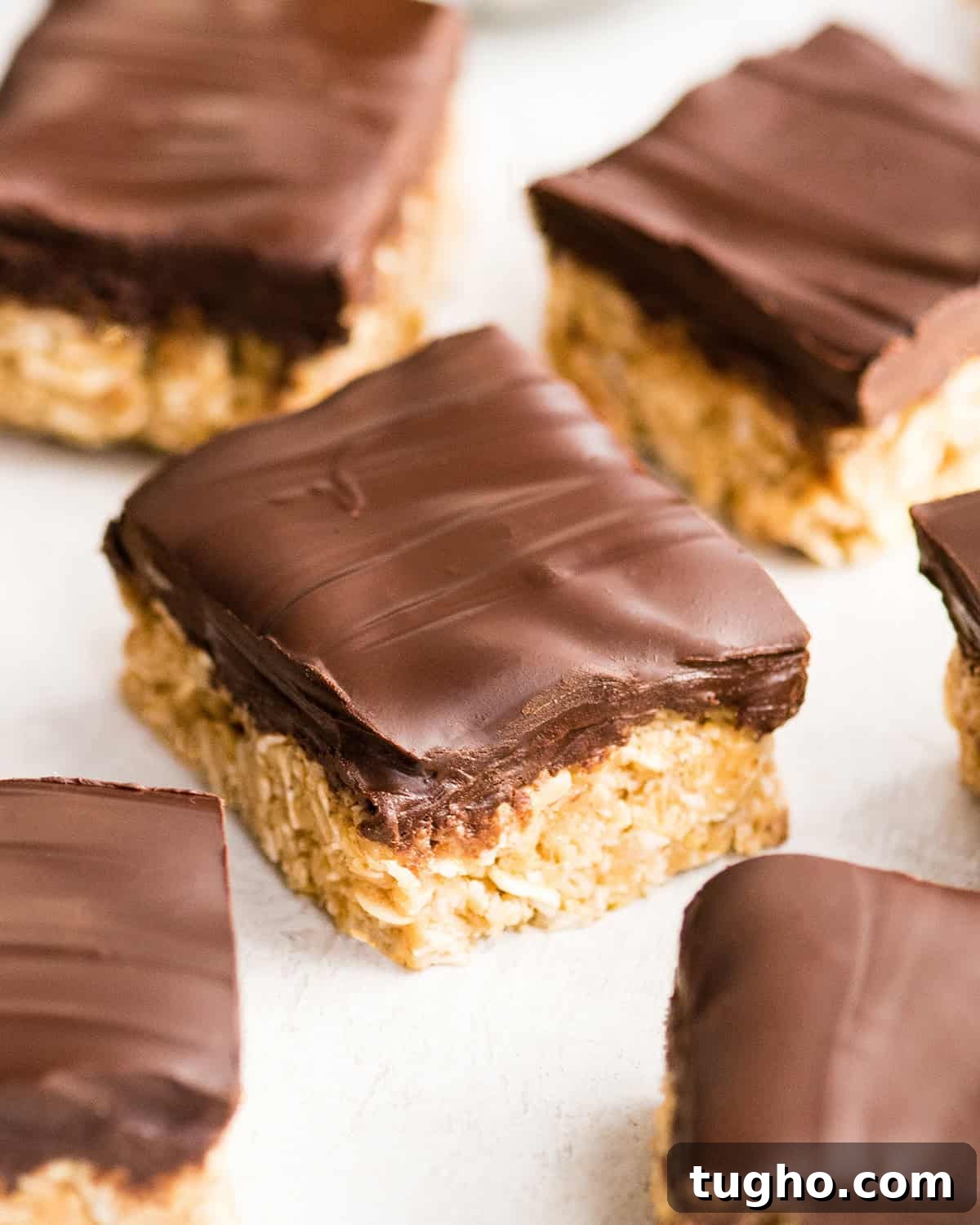 Chewy No-Bake Oatmeal Bars Recipe 3 5 No Bake Oatmeal Bars with peanut butter and chocolate on top
