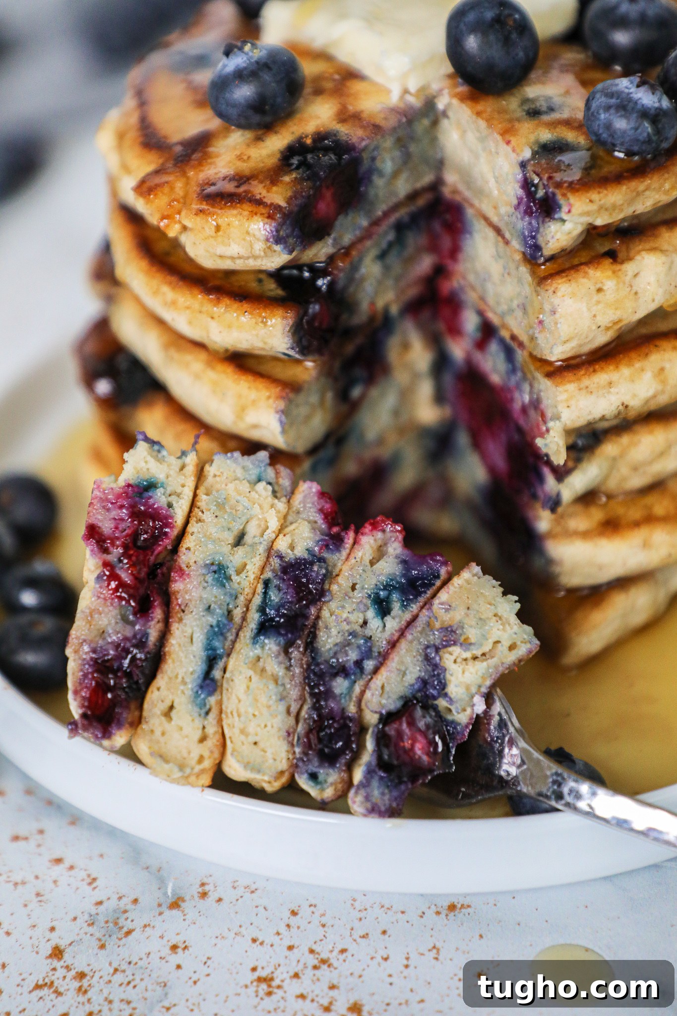 Fluffy Blueberry Vanilla Pancakes Recipe 5 Thick fluffy blueberry pancakes that are gluten free, dairy free, and delicious.