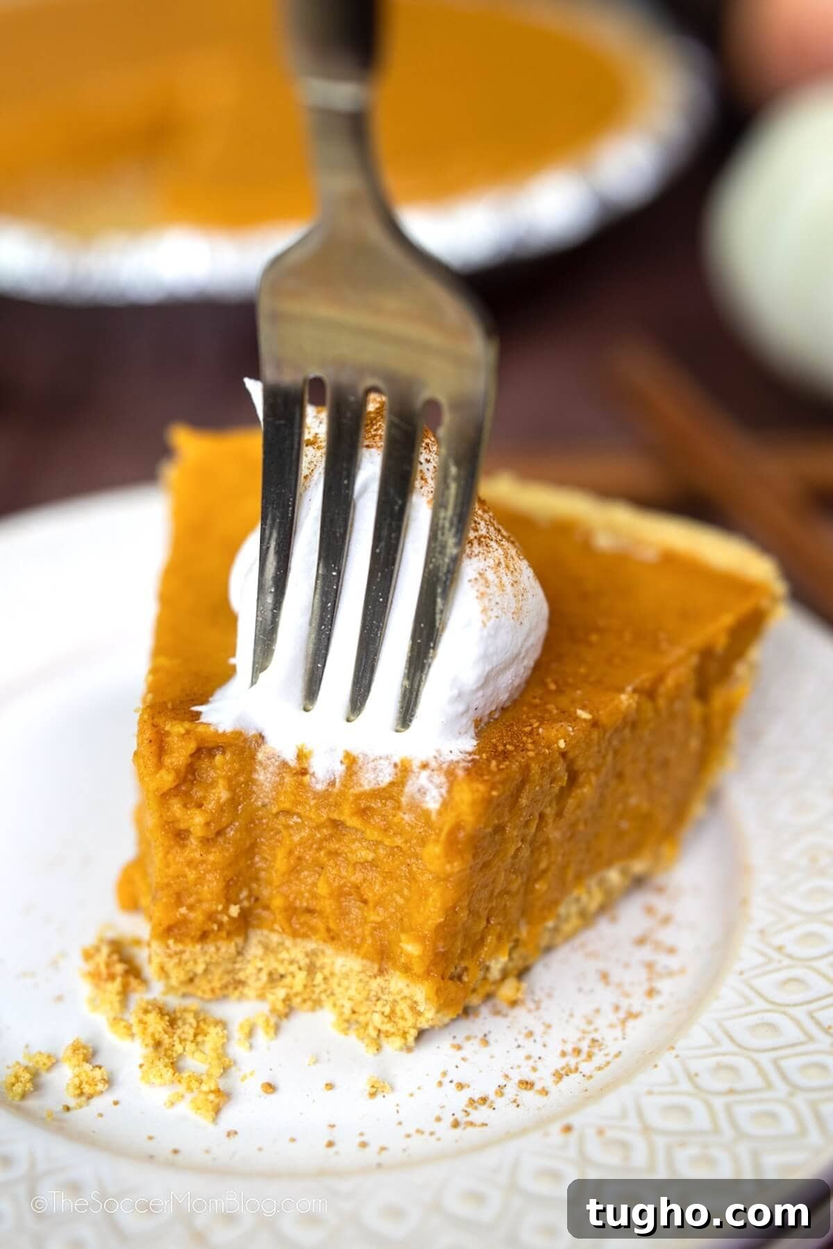 No-Bake Pumpkin Pie Recipe: Creamy Thanksgiving Dessert 3 fork in a slice of homemade pumpkin pie
