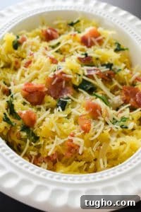 Spaghetti Squash Florentine Recipe with Spinach and Parmesan 7 Spaghetti Squash Florentine in bowl updated photo