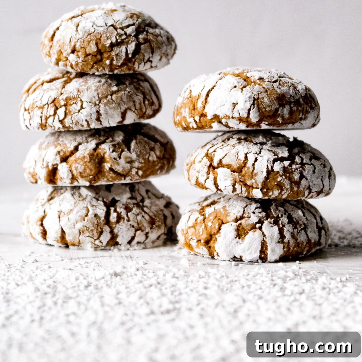 Soft Chewy Ginger Crinkle Cookies Recipe 2 ginger crinkle cookies stacked