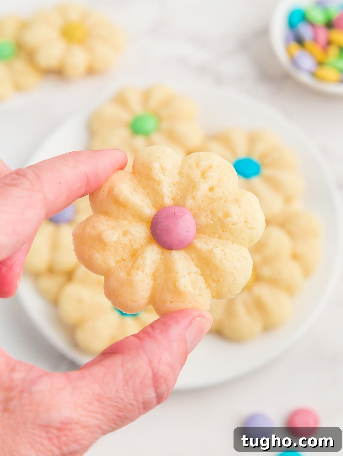 Flower cookie with an M&M center.