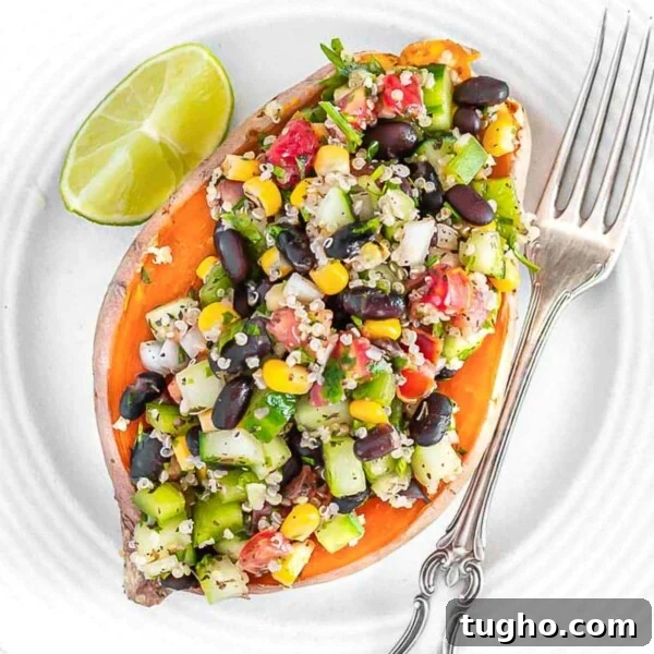 Microwave sweet potato with quinoa and black beans