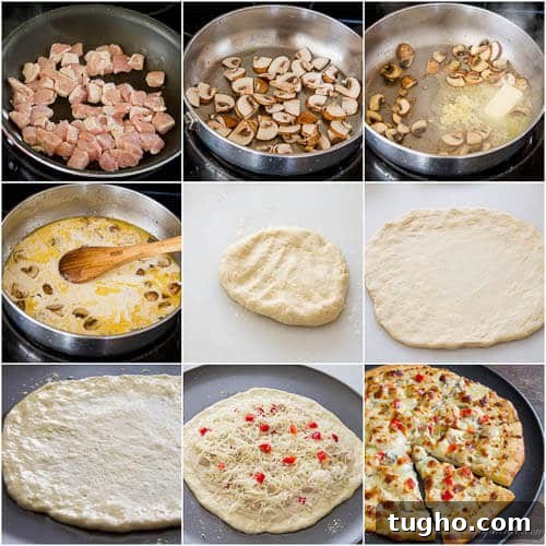 Creamy Chicken Alfredo Pizza Recipe 4 Thin Crust Chicken Alfredo Pizza- Step-by-step