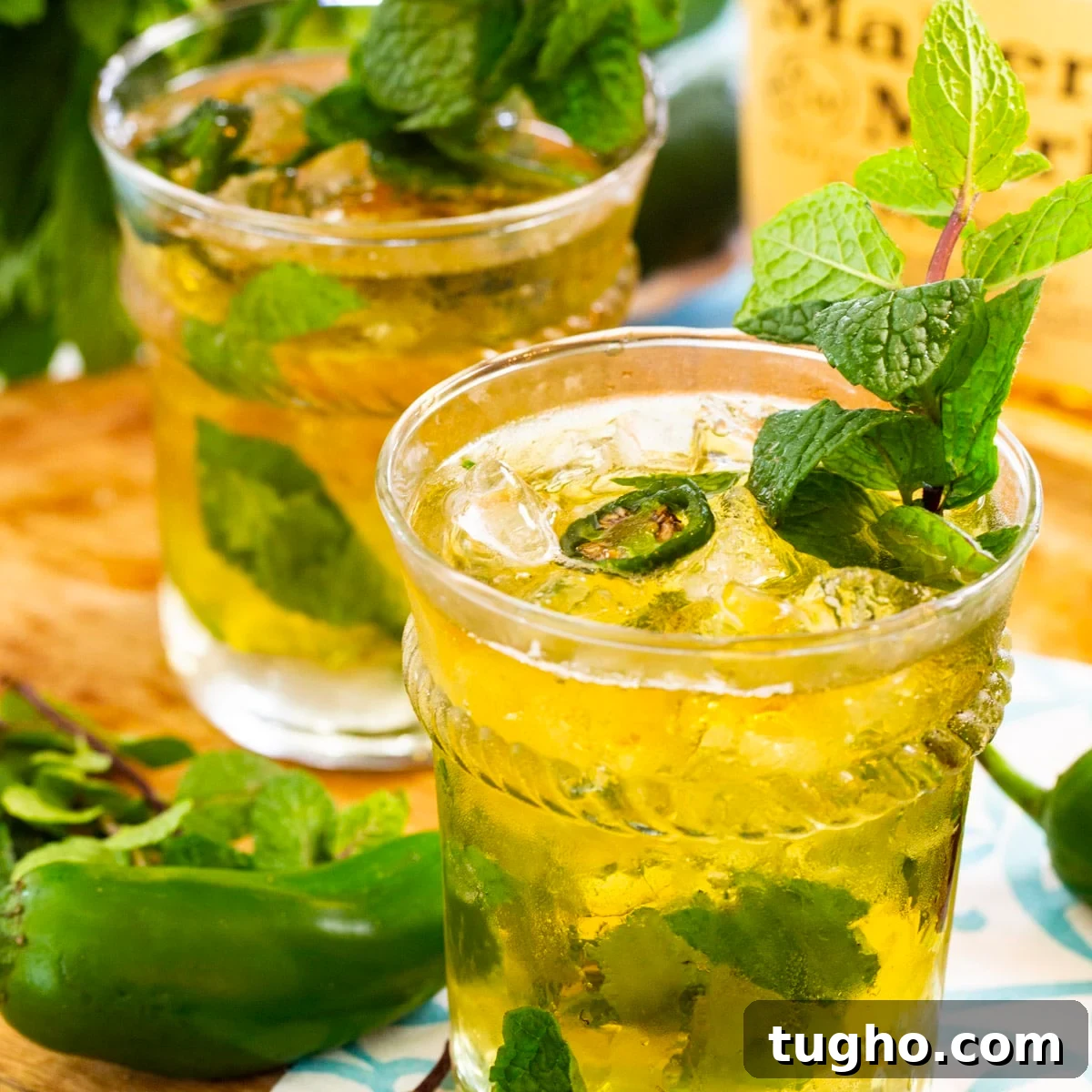 Jalapeno Mint Julep in a glass with fresh mint.