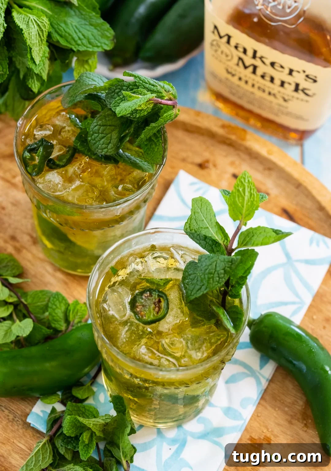 Jalapeno Mint Juleps in 2 glasses.