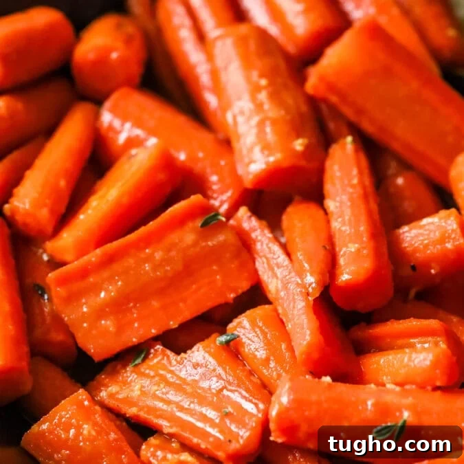 Close-up view of maple glazed carrots.