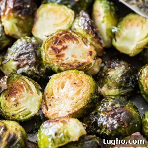 Close-up shot of roasted brussels sprouts.