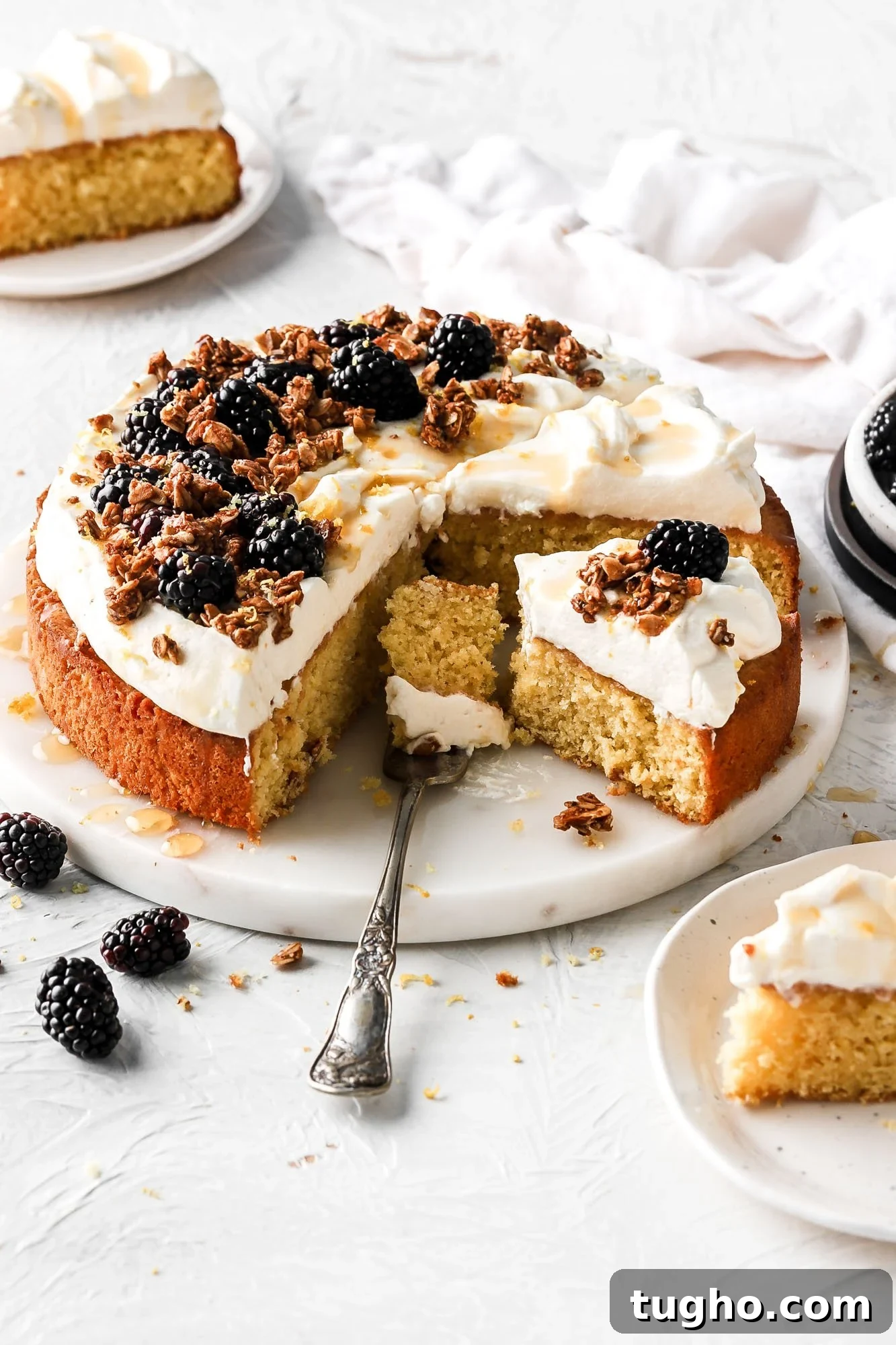 almond cake with honey whipped cream
