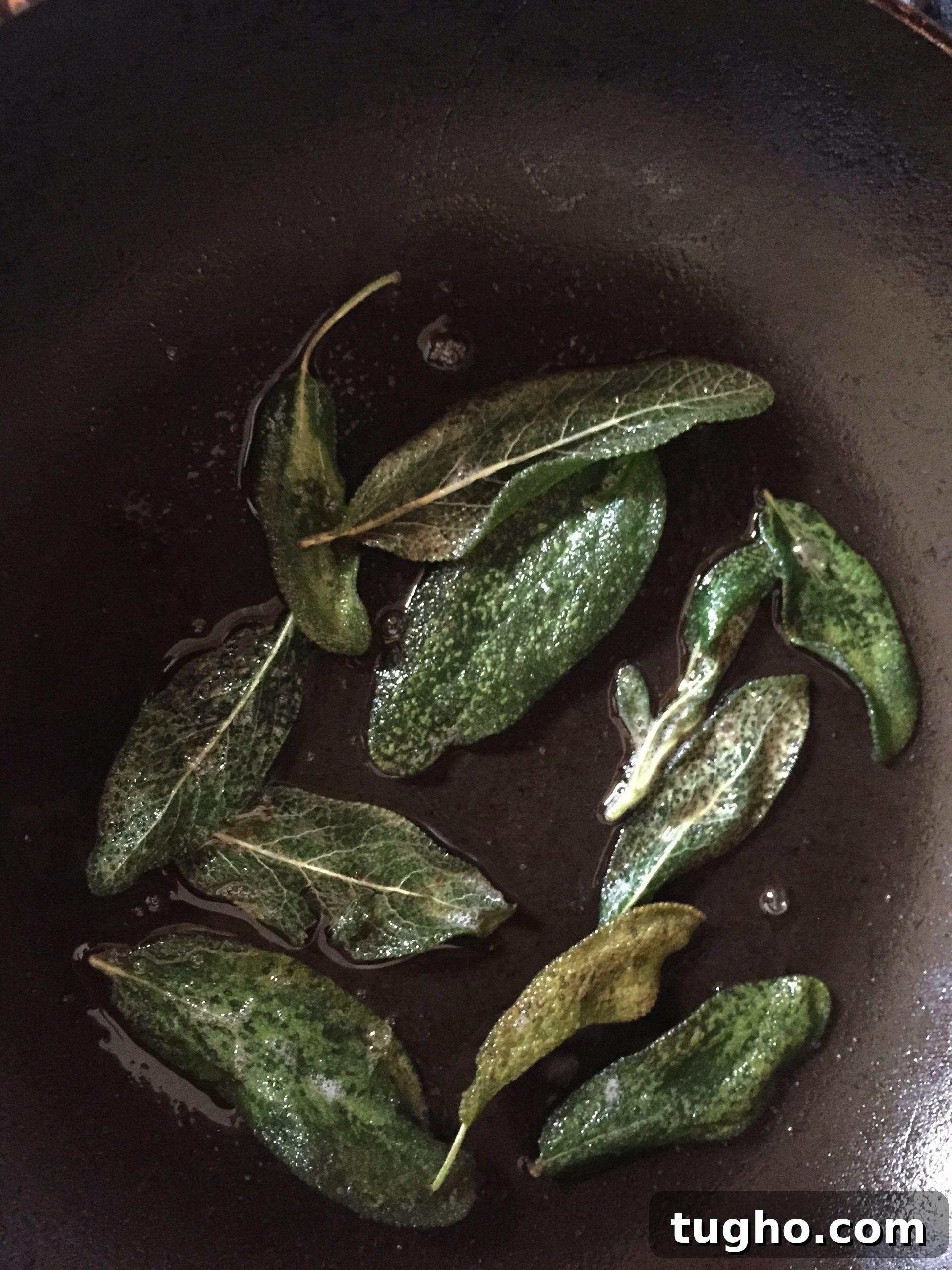 Crisp each side of sage leaves. Crisp each side of sage leaves.