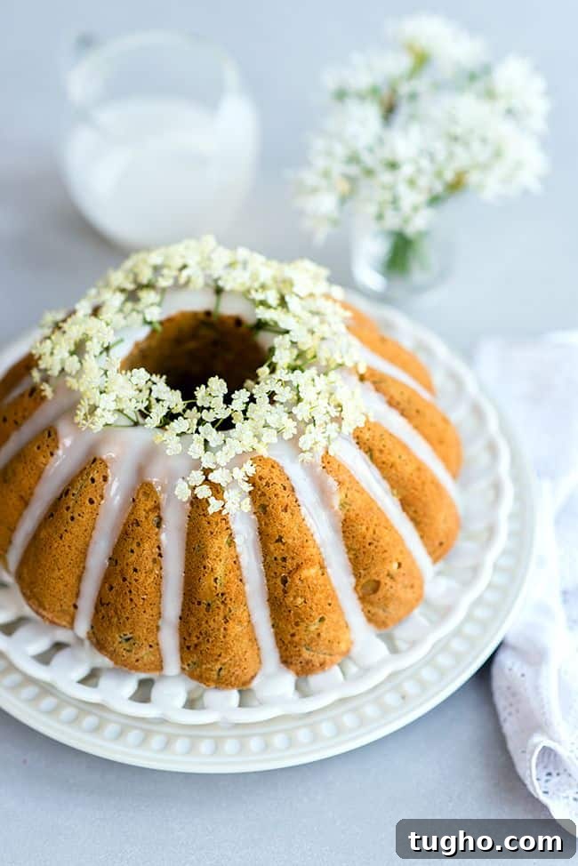 Wonderfully moist zucchini coconut bundt cake with elderflower glaze. Can be baked as a bundt or small loaf cake and it's great for breakfast or snacking.