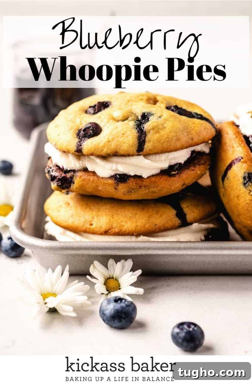 Blueberry Whoopie Pies Recipe: Soft Cream-Filled Treats 13 Blueberry Whoopie Pies | kickassbaker.com pin for pinterest with text 1
