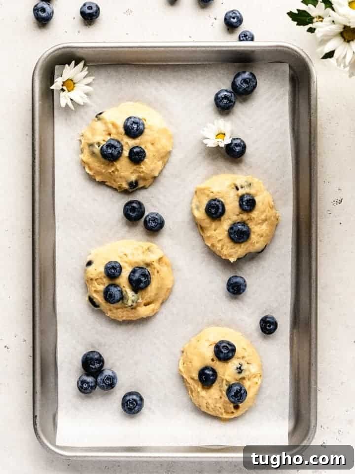 Blueberry Whoopie Pies Recipe: Soft Cream-Filled Treats 8 blueberry whoopee pie cakes on a baking tray ready to be baked