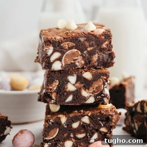 A stack of 3 mini egg brownies.