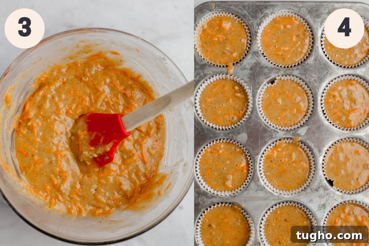 Moist Carrot Cupcakes with Cream Cheese Frosting 6 steps 3 and 4 to make carrot cupcakes.