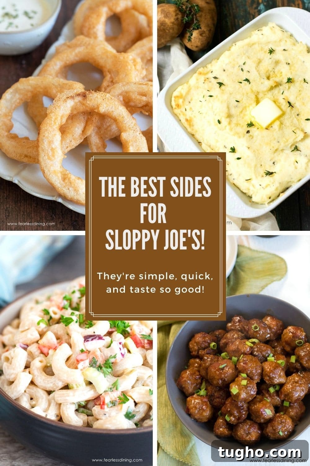 12 Sides That Pair Perfectly with Sloppy Joes 2 A collage of sloppy joe side dishes.