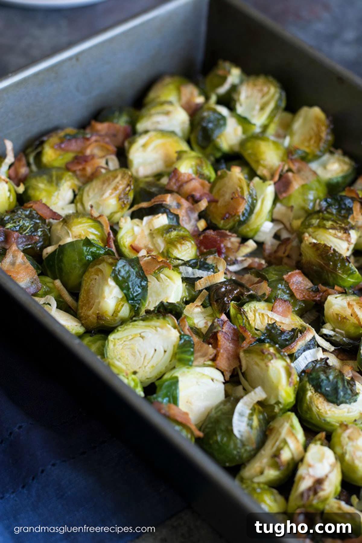 12 Sides That Pair Perfectly with Sloppy Joes 19 a roasting pan filled with roasted Brussels sprouts