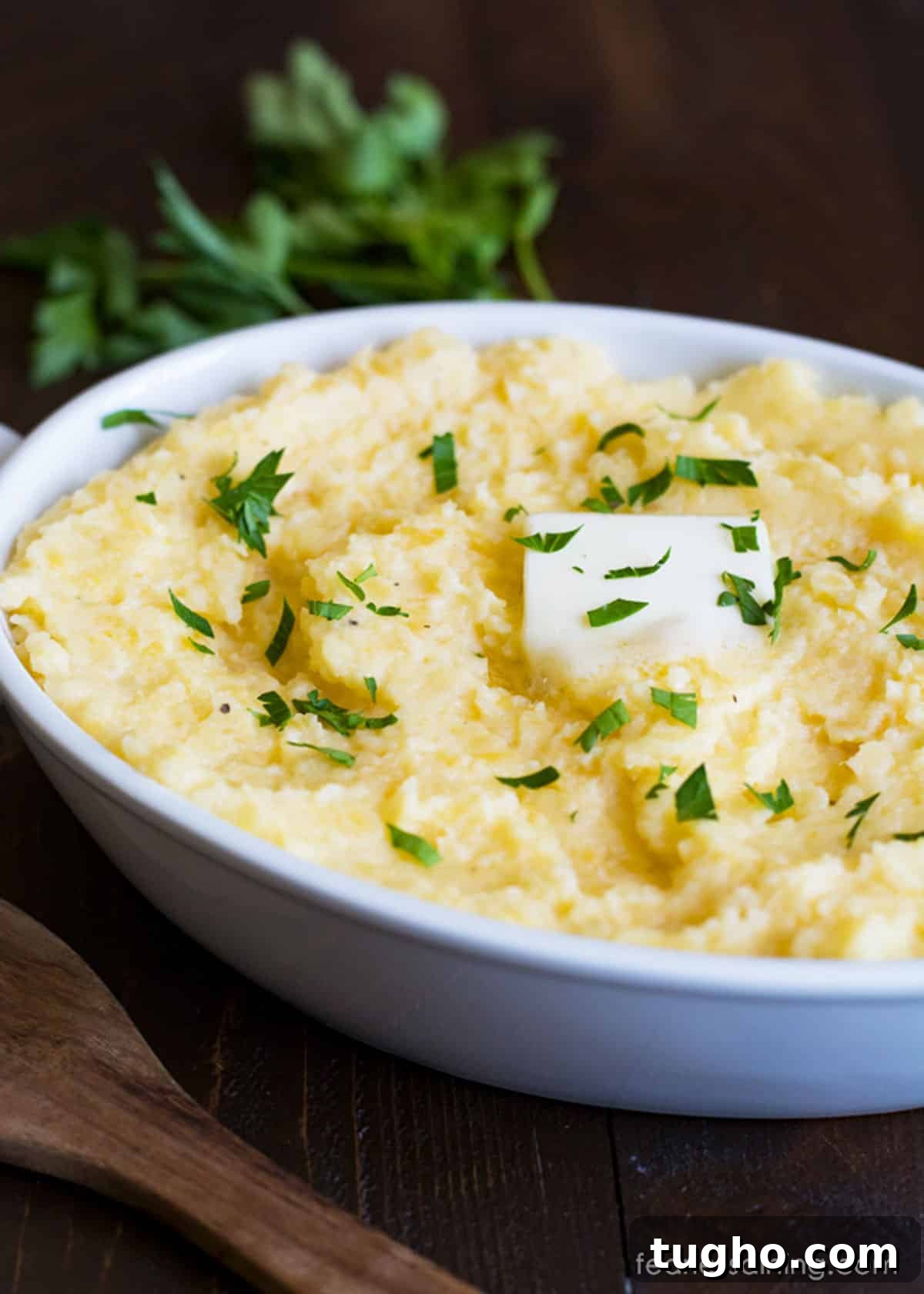 12 Sides That Pair Perfectly with Sloppy Joes 20 A casserole dish filled with mashed rutabagas.