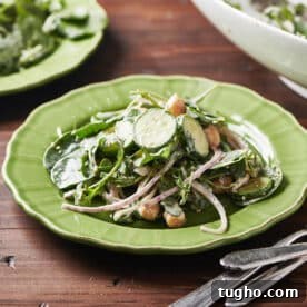 Green Salad with Chickpeas and Spicy Honey Tahini Dressing.