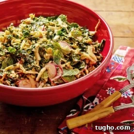Kale, Cabbage and Mint Salad with Peanut Dressing.