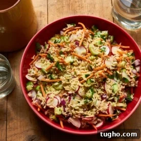 Vegetable and Brown Rice Salad with Honey Lemon Dressing.