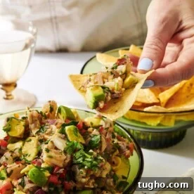 Shrimp Ceviche on a tortilla chip.
